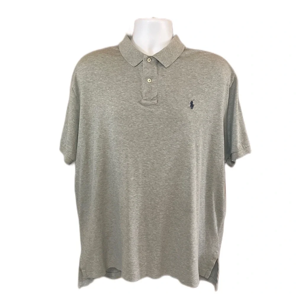 Ralph Lauren Polo Shirt Mens Size XL Gray  Navy Blue Pony